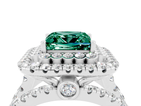 White gold Double Halo Princess Cut Diamond Split Shank Pave Set Ring_4