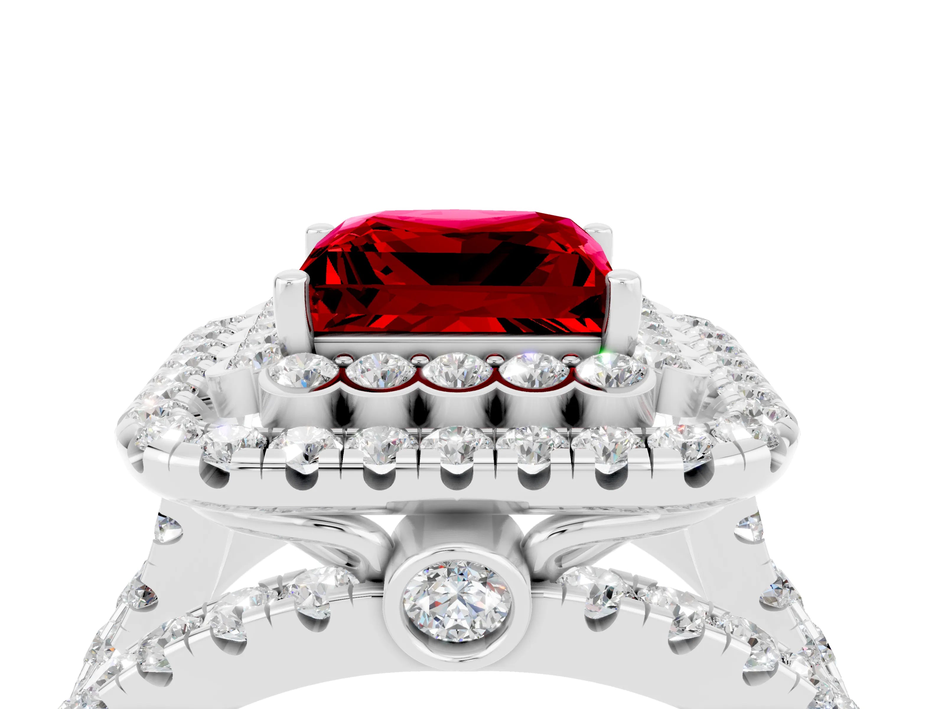 White gold Double Halo Princess Cut Diamond Split Shank Pave Set Ring_4