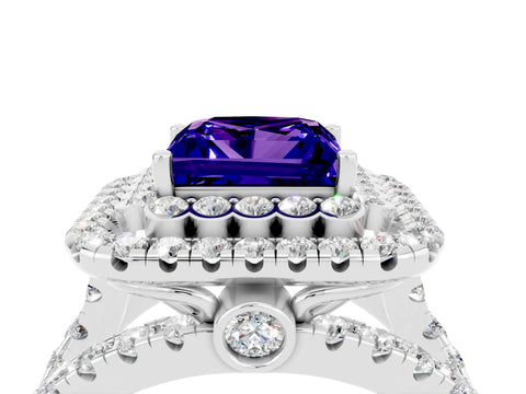 White gold Double Halo Princess Cut Diamond Split Shank Pave Set Ring_4