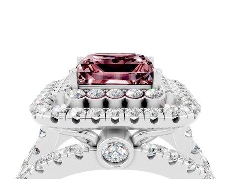 White gold Double Halo Princess Cut Diamond Split Shank Pave Set Ring_4