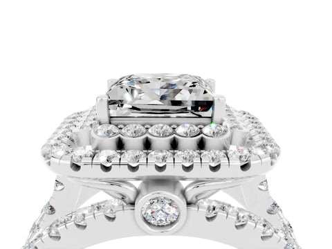 White gold Double Halo Princess Cut Diamond Split Shank Pave Set Ring_4