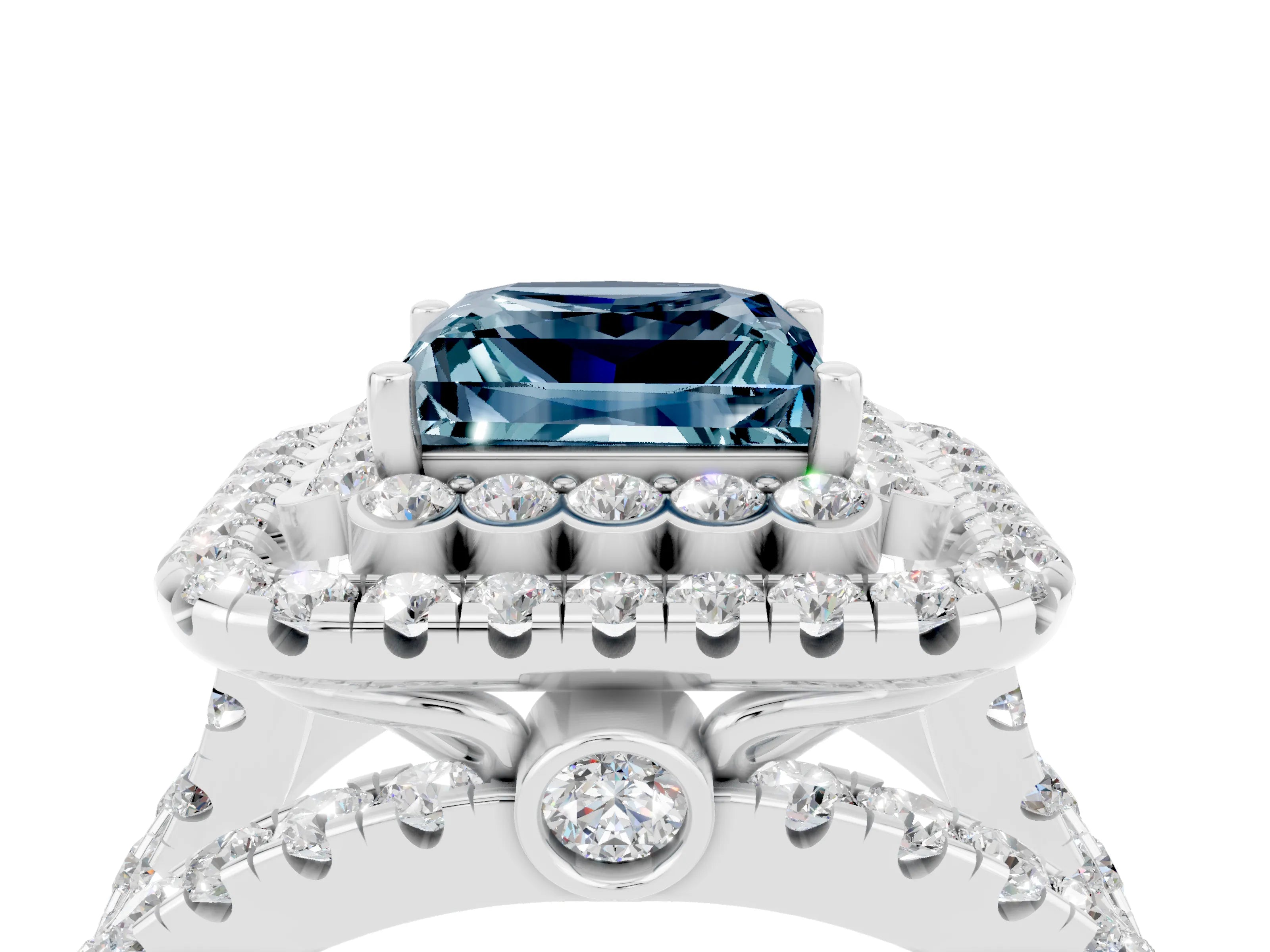 White gold Double Halo Princess Cut Diamond Split Shank Pave Set Ring_4