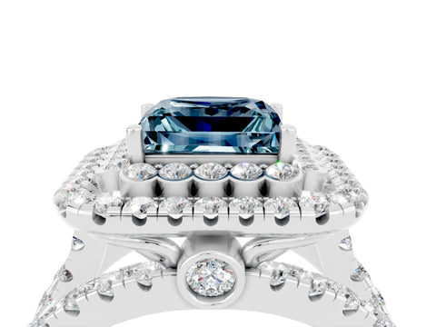 White gold Double Halo Princess Cut Diamond Split Shank Pave Set Ring_4