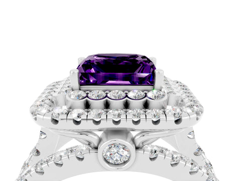 White gold Double Halo Princess Cut Diamond Split Shank Pave Set Ring_4