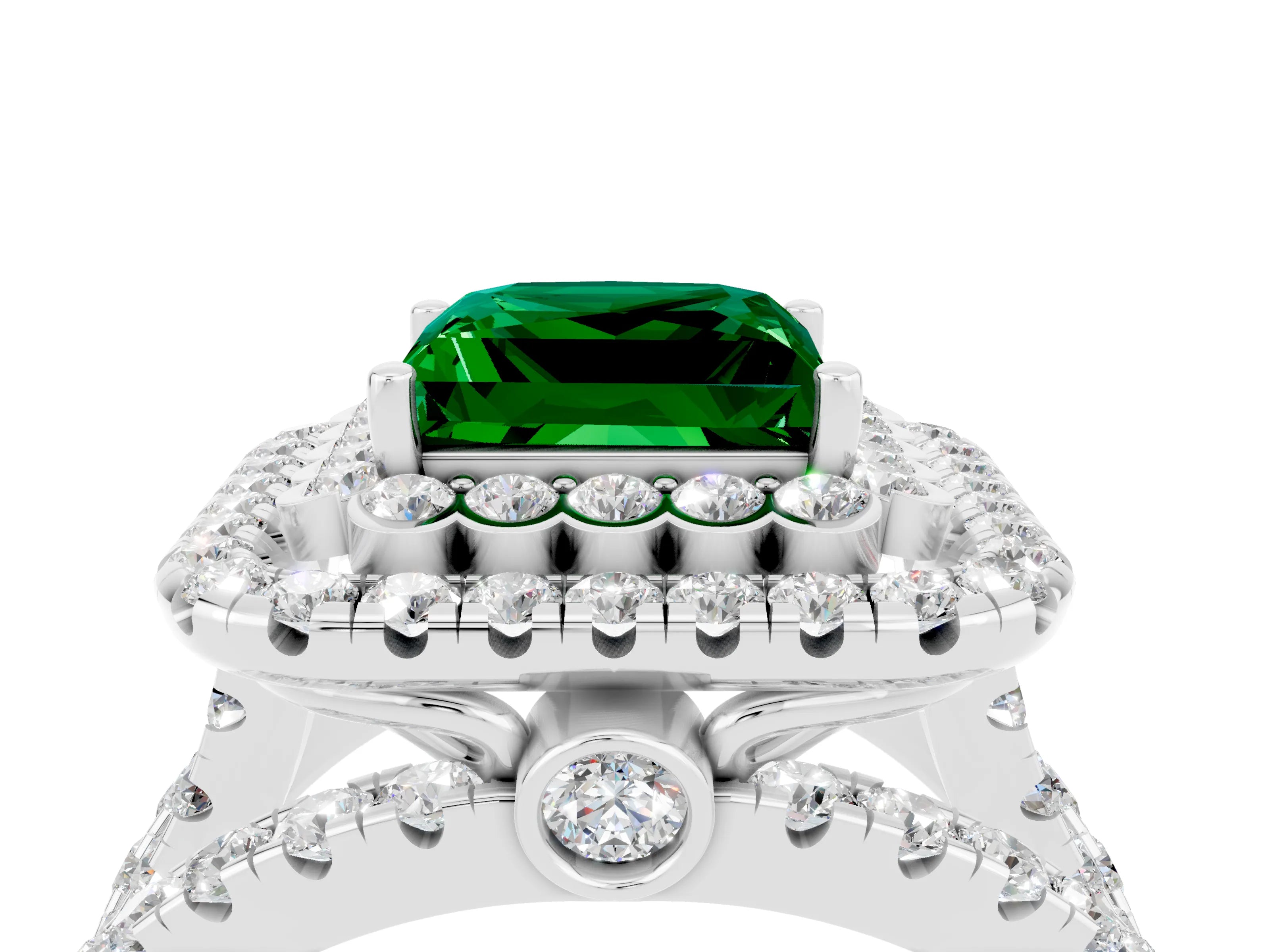 White gold Double Halo Princess Cut Diamond Split Shank Pave Set Ring_4