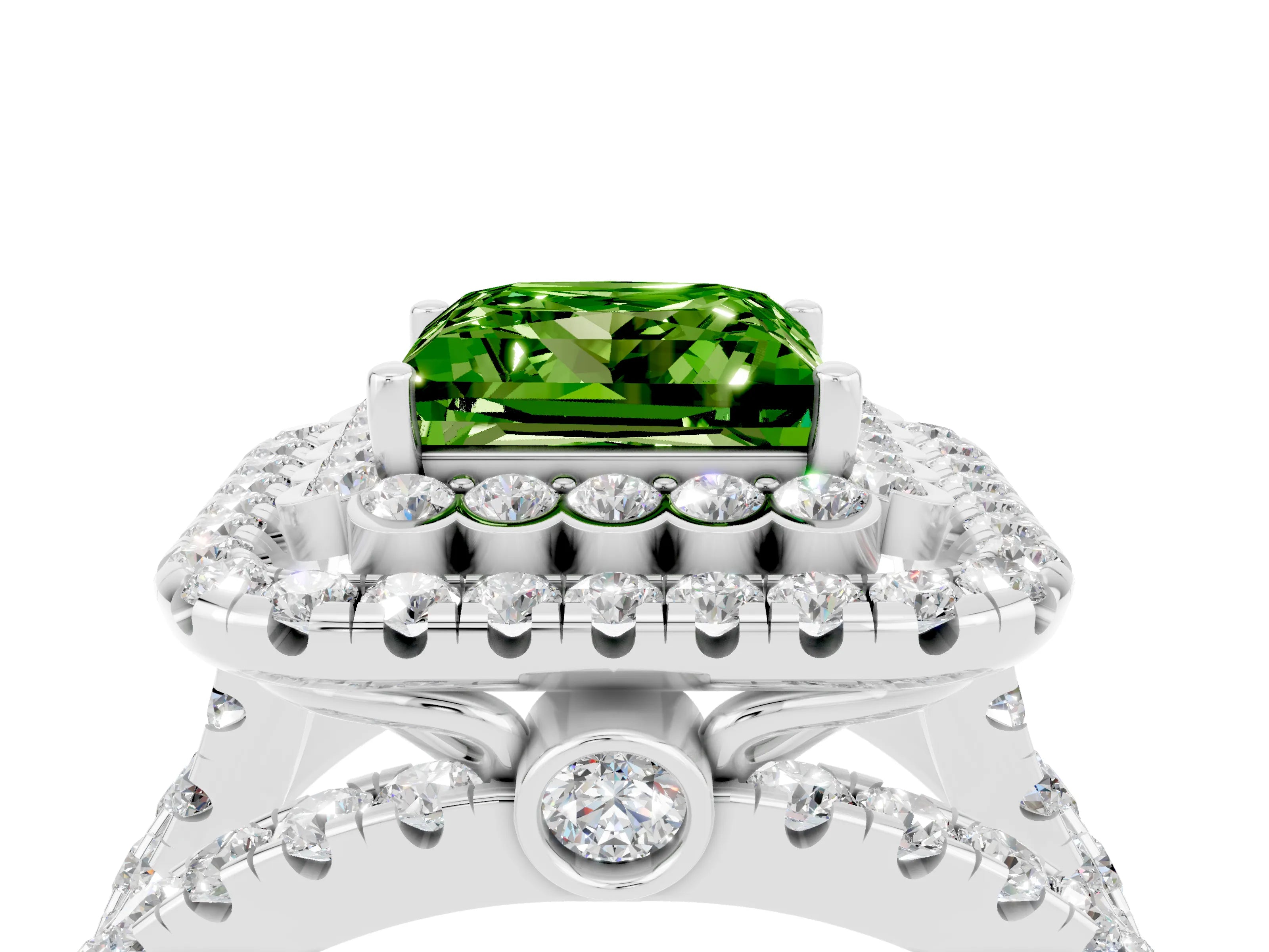 White gold Double Halo Princess Cut Diamond Split Shank Pave Set Ring_4