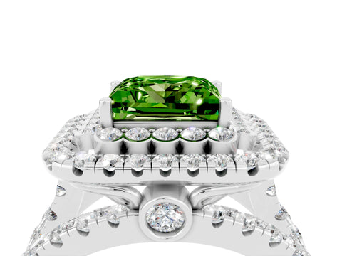 White gold Double Halo Princess Cut Diamond Split Shank Pave Set Ring_4