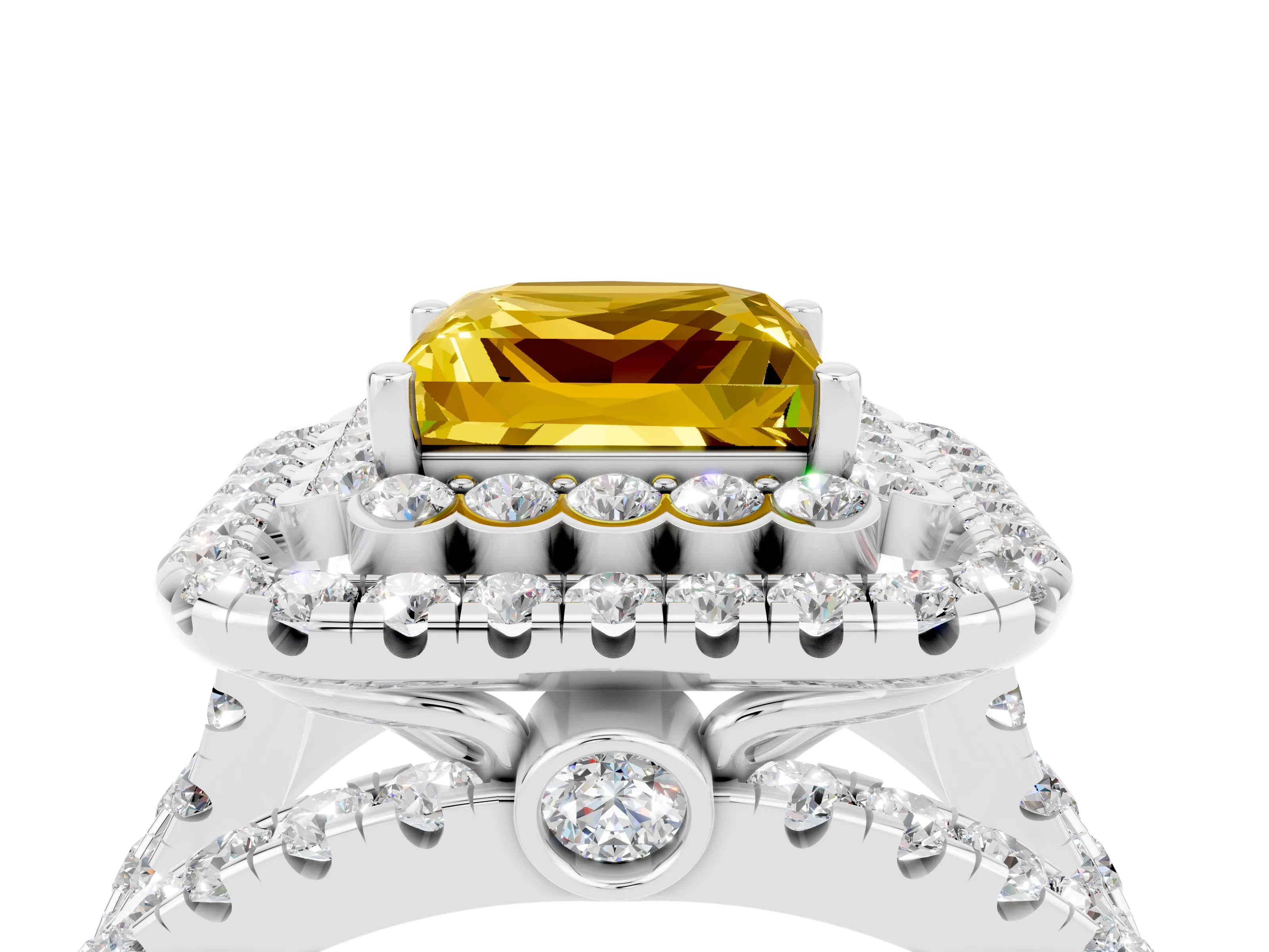 White gold Double Halo Princess Cut Diamond Split Shank Pave Set Ring_4