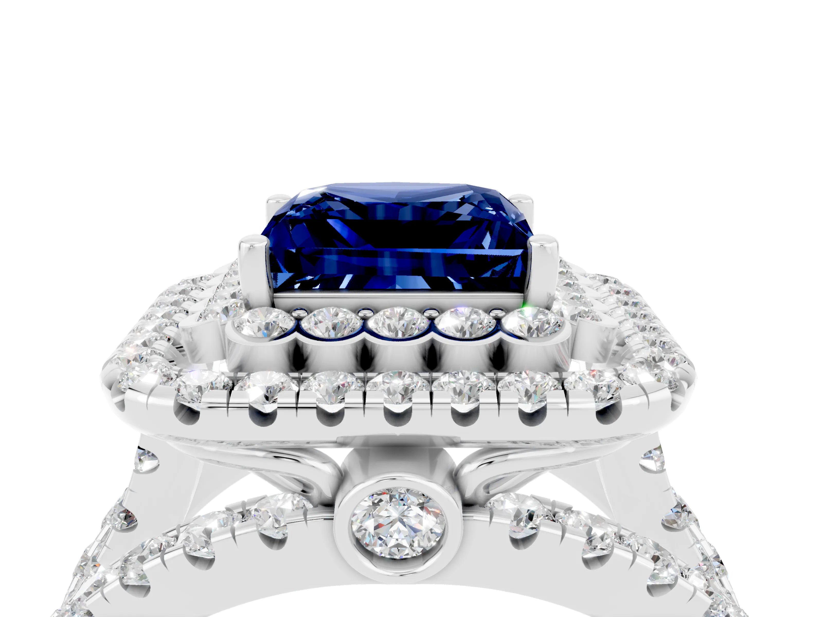 White gold Double Halo Princess Cut Diamond Split Shank Pave Set Ring_4