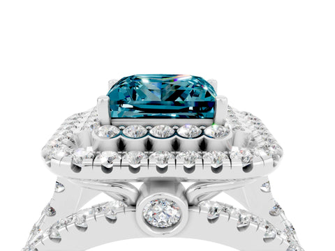 White gold Double Halo Princess Cut Diamond Split Shank Pave Set Ring_4