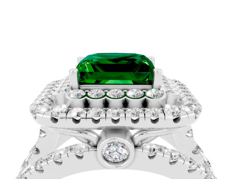 White gold Double Halo Princess Cut Diamond Split Shank Pave Set Ring_4
