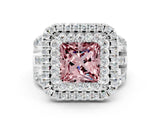 White gold Double Halo Princess Cut Diamond Split Shank Pave Set Ring