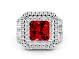 White gold Double Halo Princess Cut Diamond Split Shank Pave Set Ring