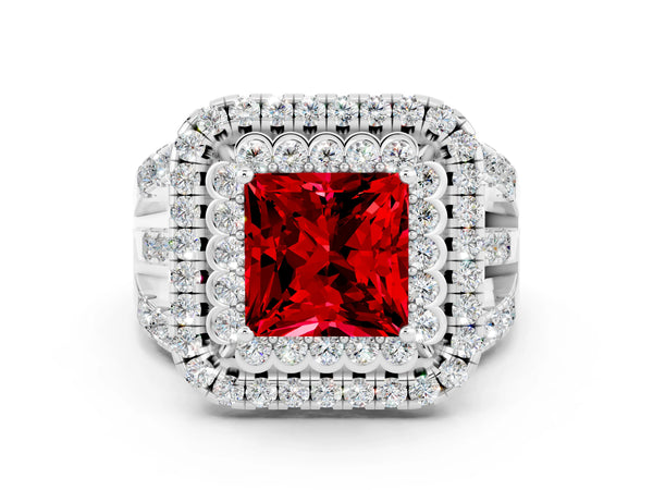 Silver Double Halo Princess Cut Diamond Split Shank Pave Set Ring