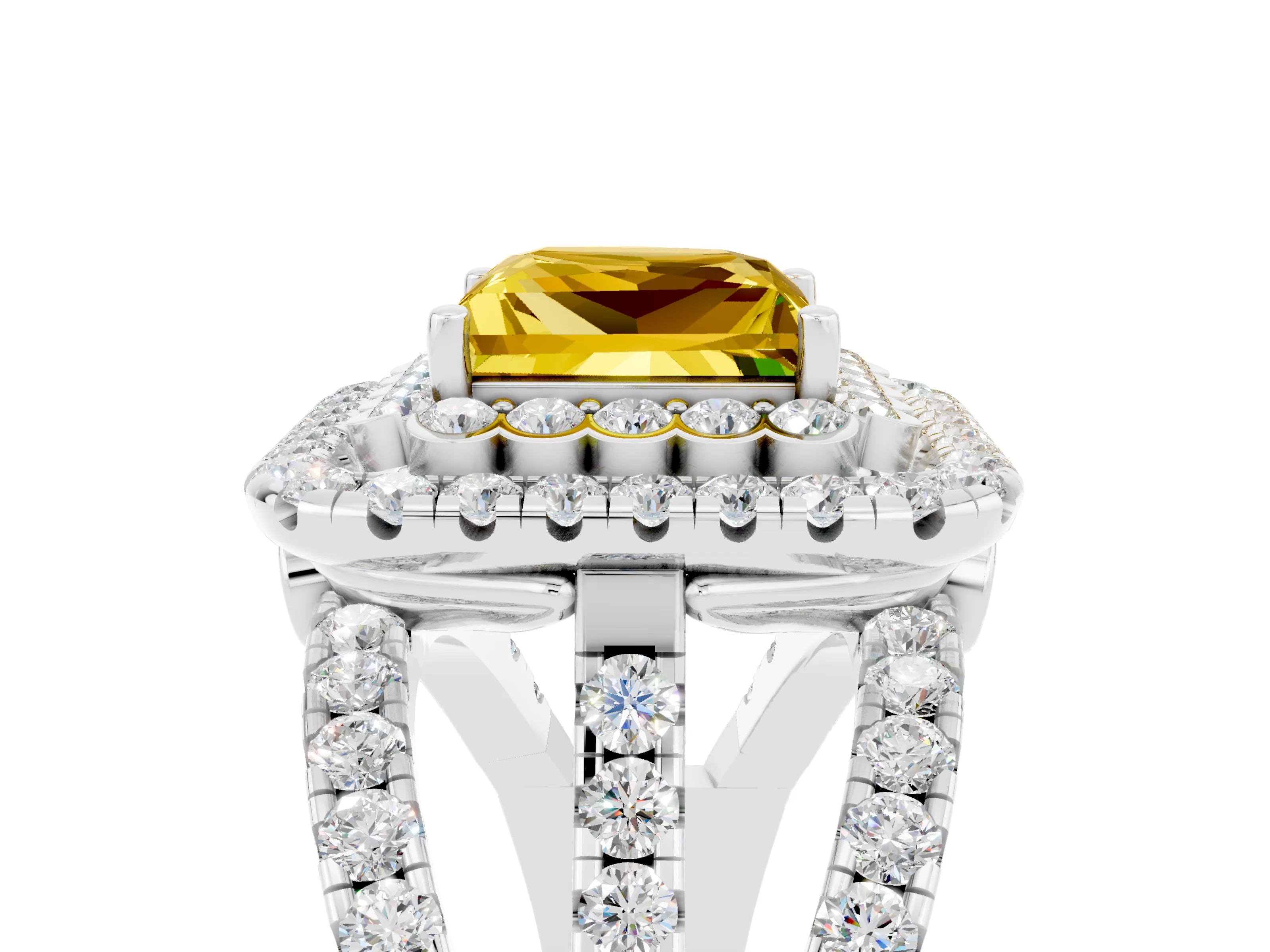 White gold Double Halo Princess Cut Diamond Split Shank Pave Set Ring_5