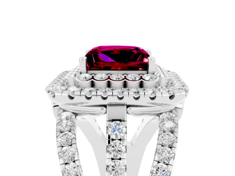White gold Double Halo Princess Cut Diamond Split Shank Pave Set Ring_5