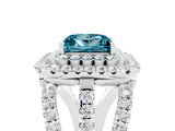White gold Double Halo Princess Cut Diamond Split Shank Pave Set Ring_5