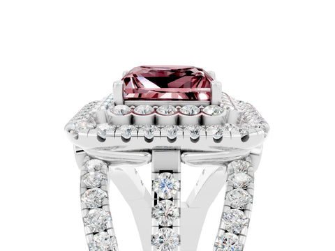 White gold Double Halo Princess Cut Diamond Split Shank Pave Set Ring_5