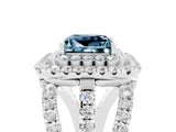 White gold Double Halo Princess Cut Diamond Split Shank Pave Set Ring_5