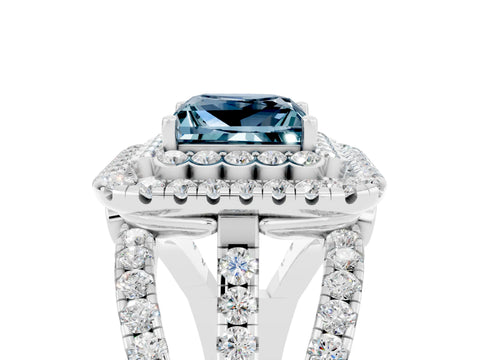 White gold Double Halo Princess Cut Diamond Split Shank Pave Set Ring_5