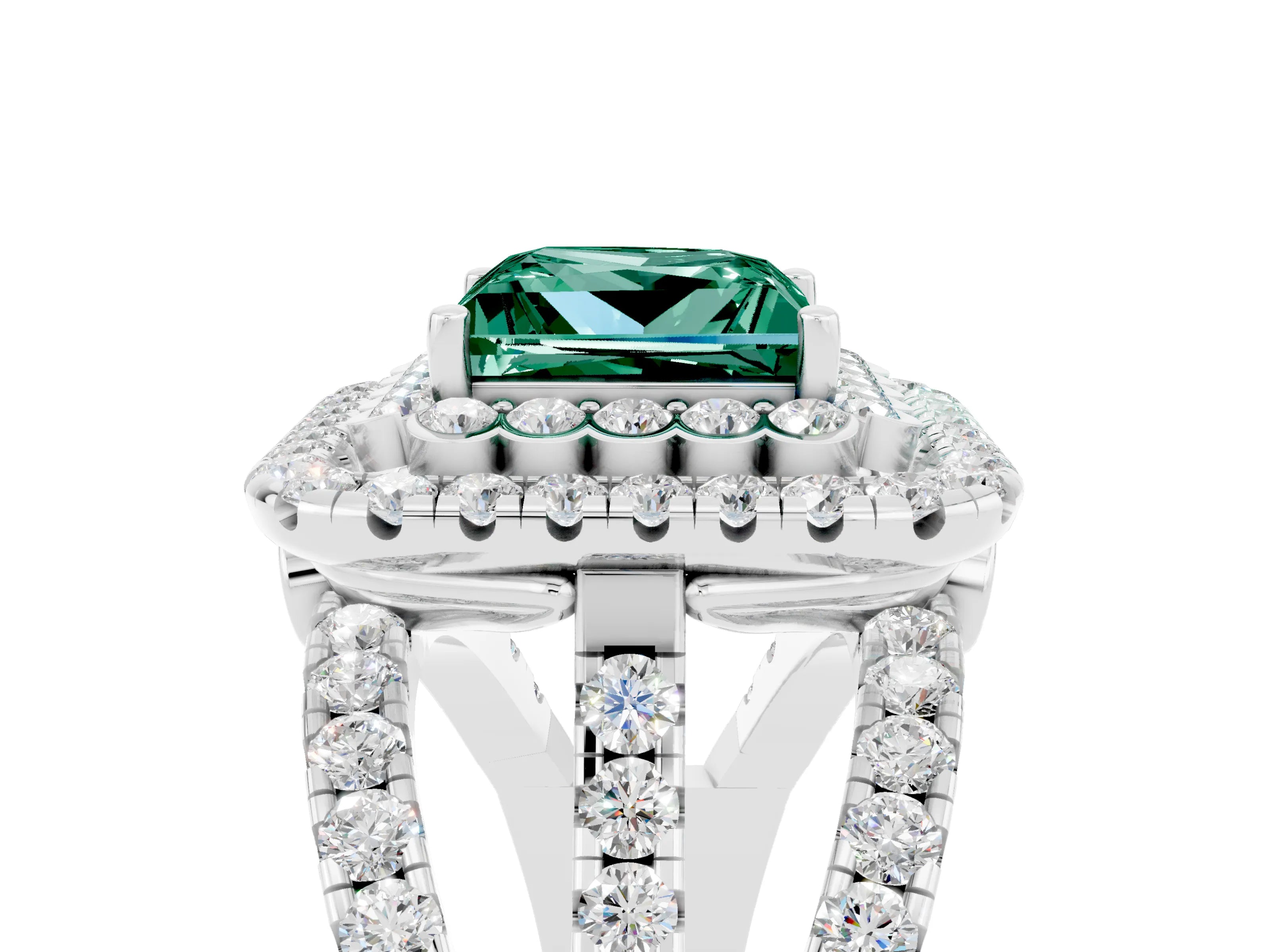 White gold Double Halo Princess Cut Diamond Split Shank Pave Set Ring_5