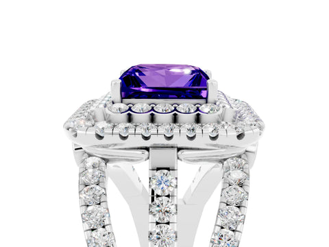 White gold Double Halo Princess Cut Diamond Split Shank Pave Set Ring_5