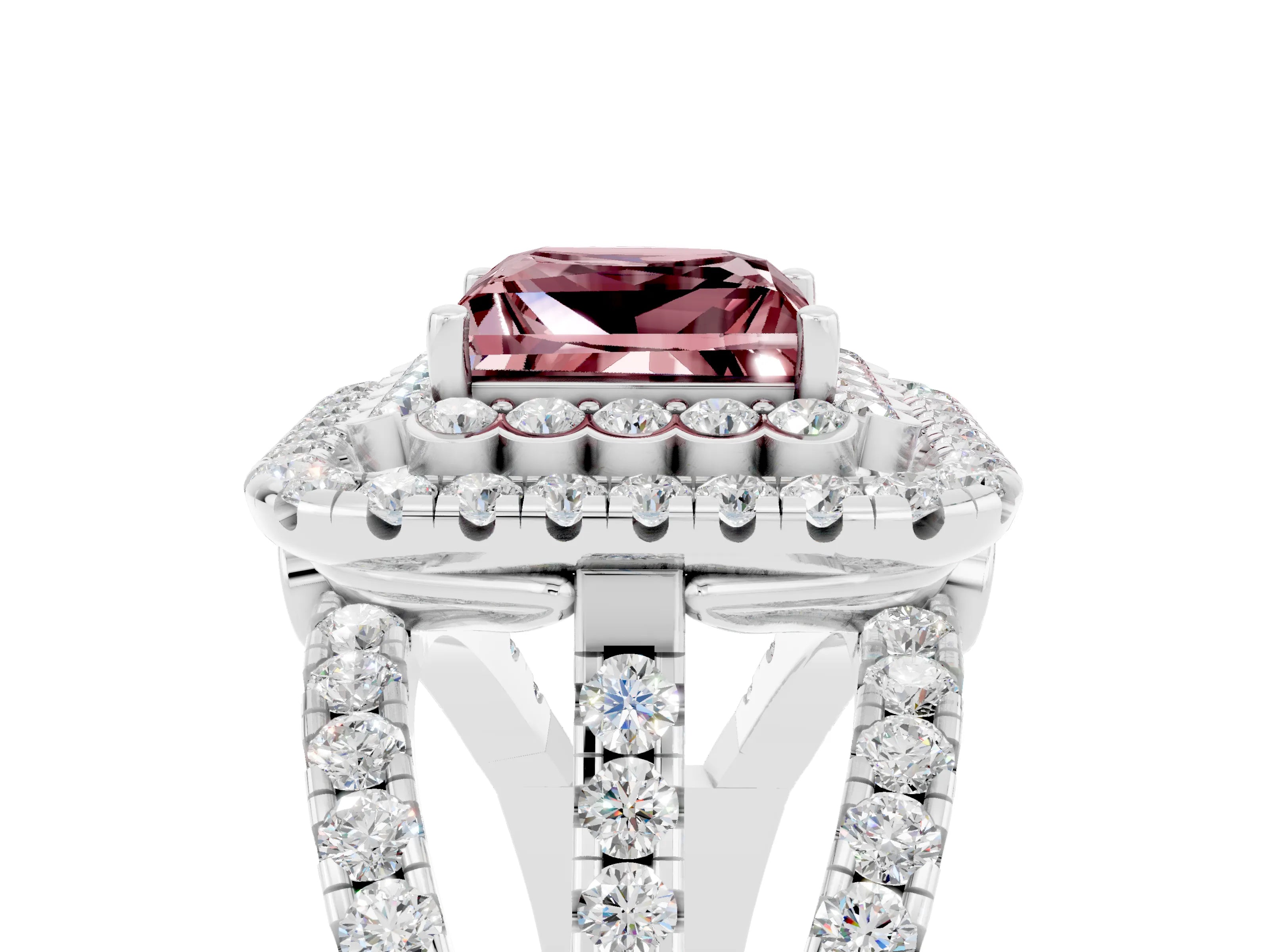 White gold Double Halo Princess Cut Diamond Split Shank Pave Set Ring_5