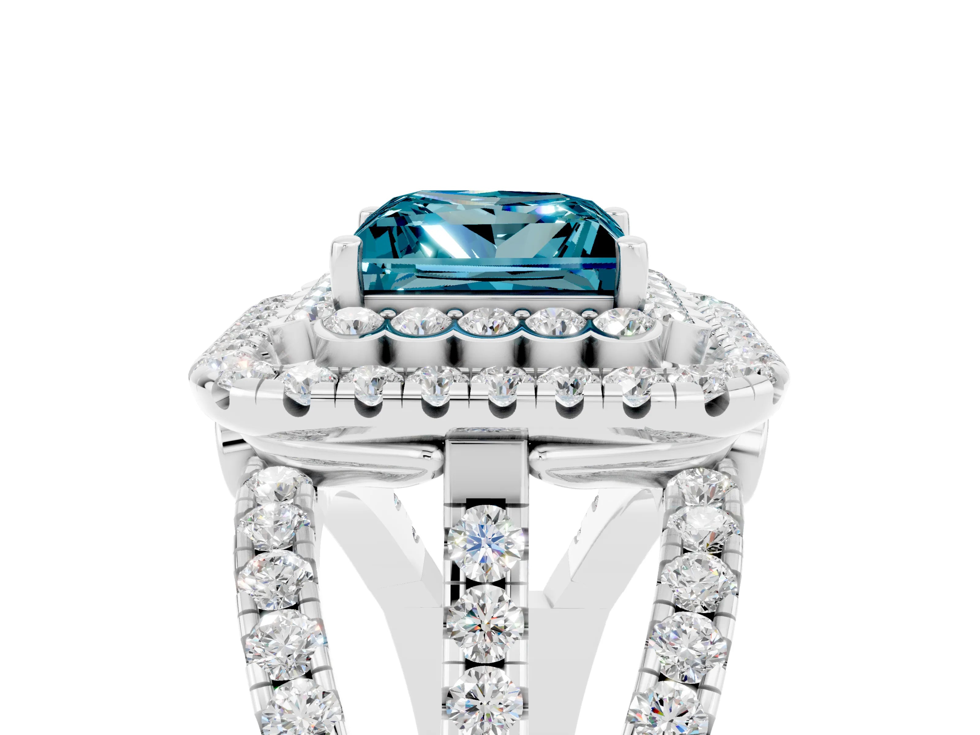 White gold Double Halo Princess Cut Diamond Split Shank Pave Set Ring_5