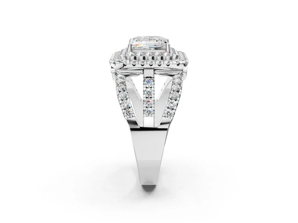 Sterling Silver Princess Cut Scalloped Double Halo Engagement Ring Setting