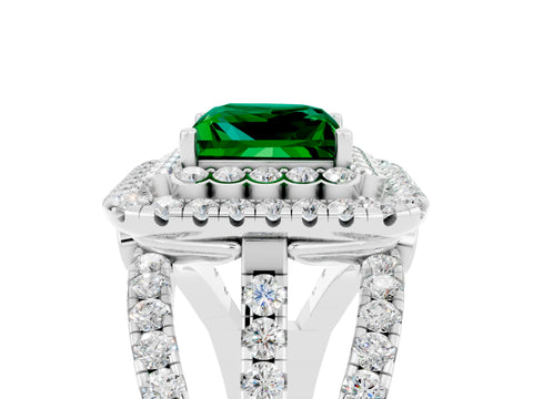 White gold Double Halo Princess Cut Diamond Split Shank Pave Set Ring_5