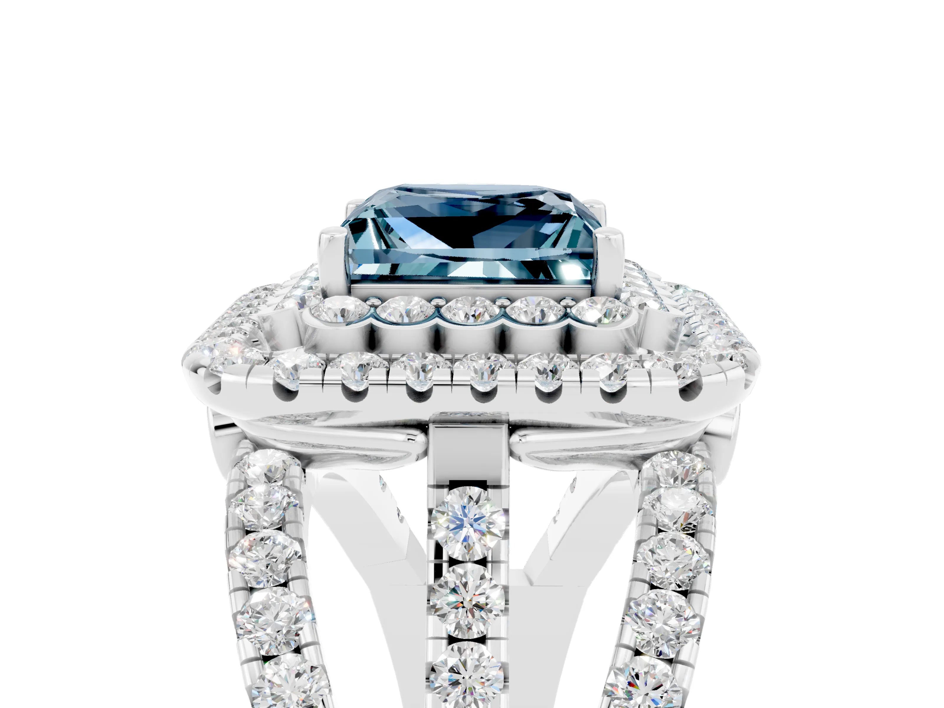 White gold Double Halo Princess Cut Diamond Split Shank Pave Set Ring_5