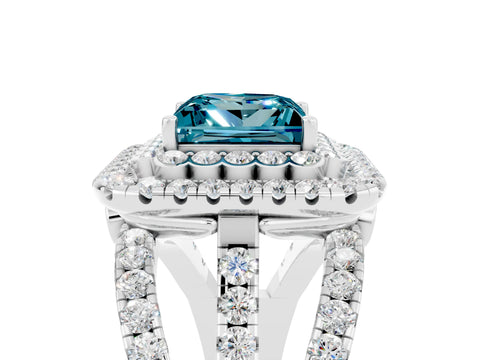 White gold Double Halo Princess Cut Diamond Split Shank Pave Set Ring_5