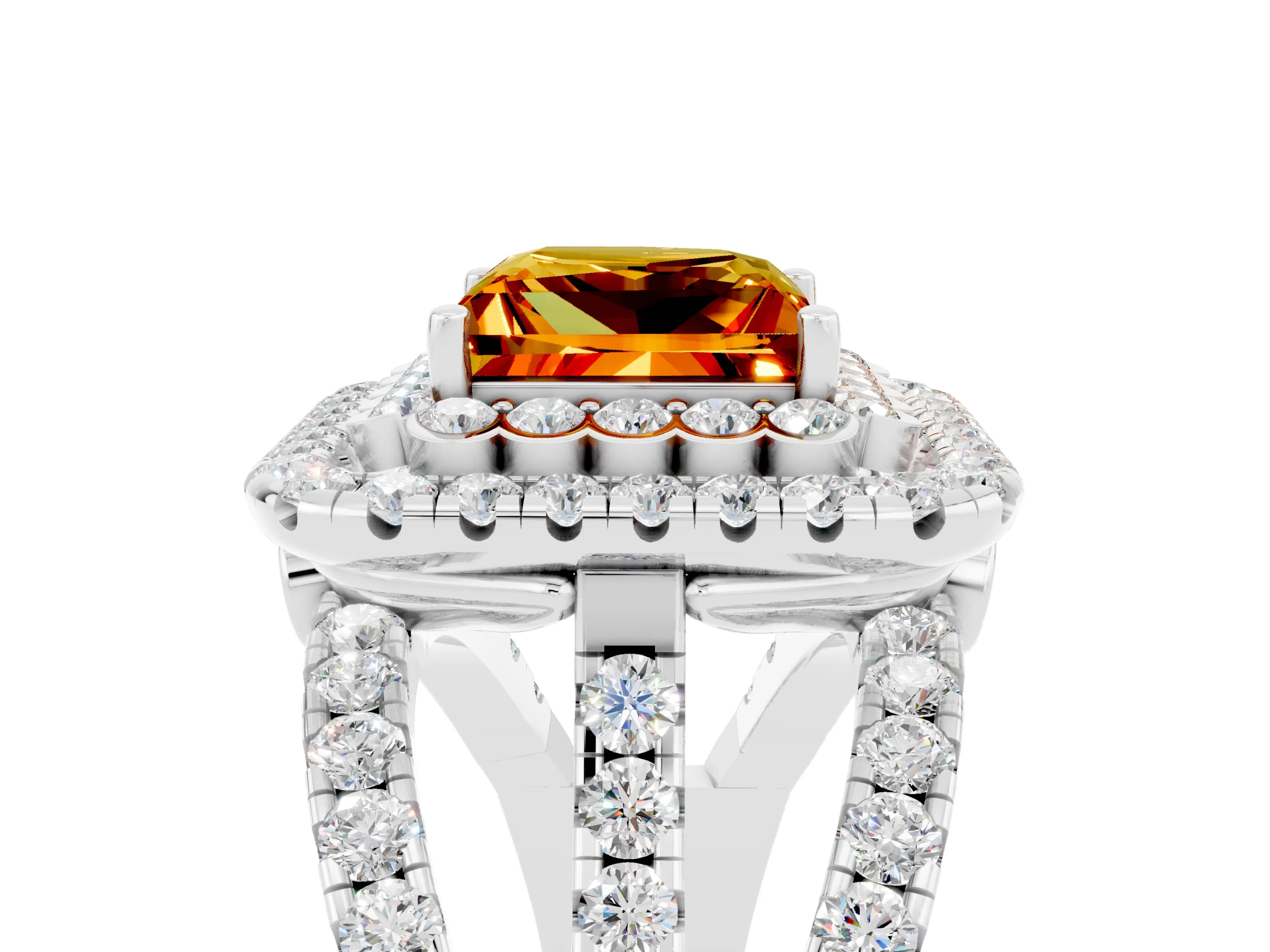 White gold Double Halo Princess Cut Diamond Split Shank Pave Set Ring_5