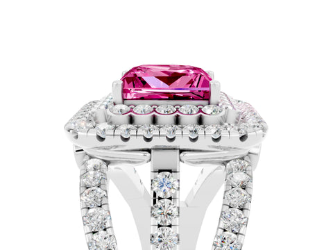 White gold Double Halo Princess Cut Diamond Split Shank Pave Set Ring_5