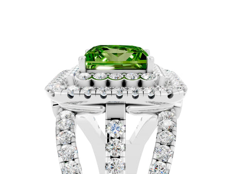 White gold Double Halo Princess Cut Diamond Split Shank Pave Set Ring_5