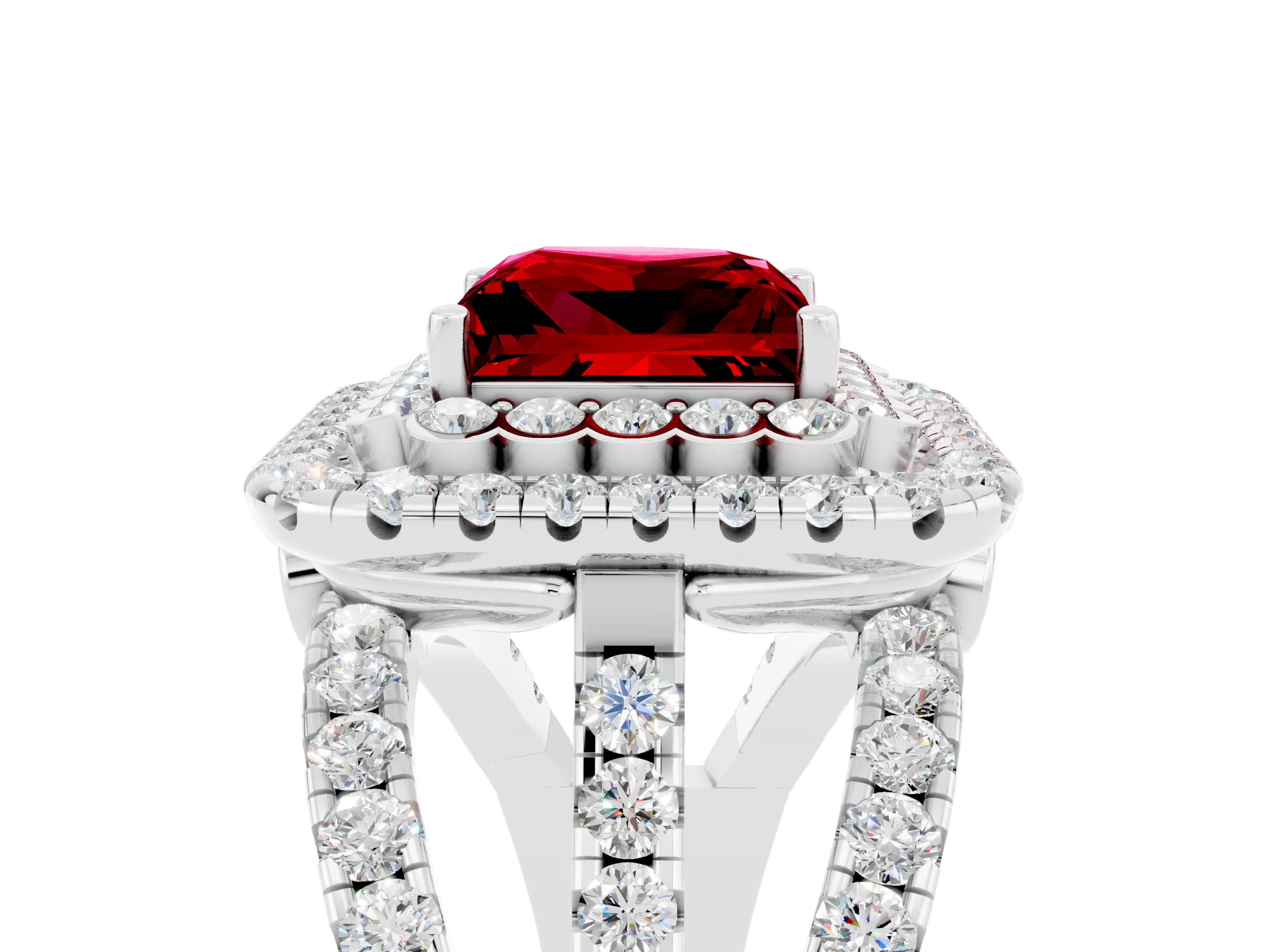 White gold Double Halo Princess Cut Diamond Split Shank Pave Set Ring_5