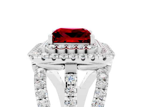 White gold Double Halo Princess Cut Diamond Split Shank Pave Set Ring_5
