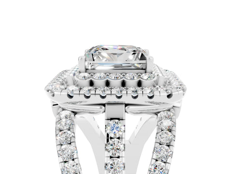 White gold Double Halo Princess Cut Diamond Split Shank Pave Set Ring_5