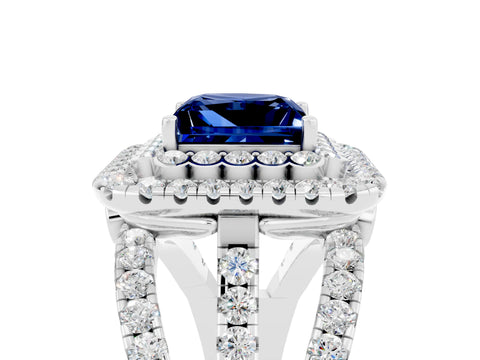 White gold Double Halo Princess Cut Diamond Split Shank Pave Set Ring_5
