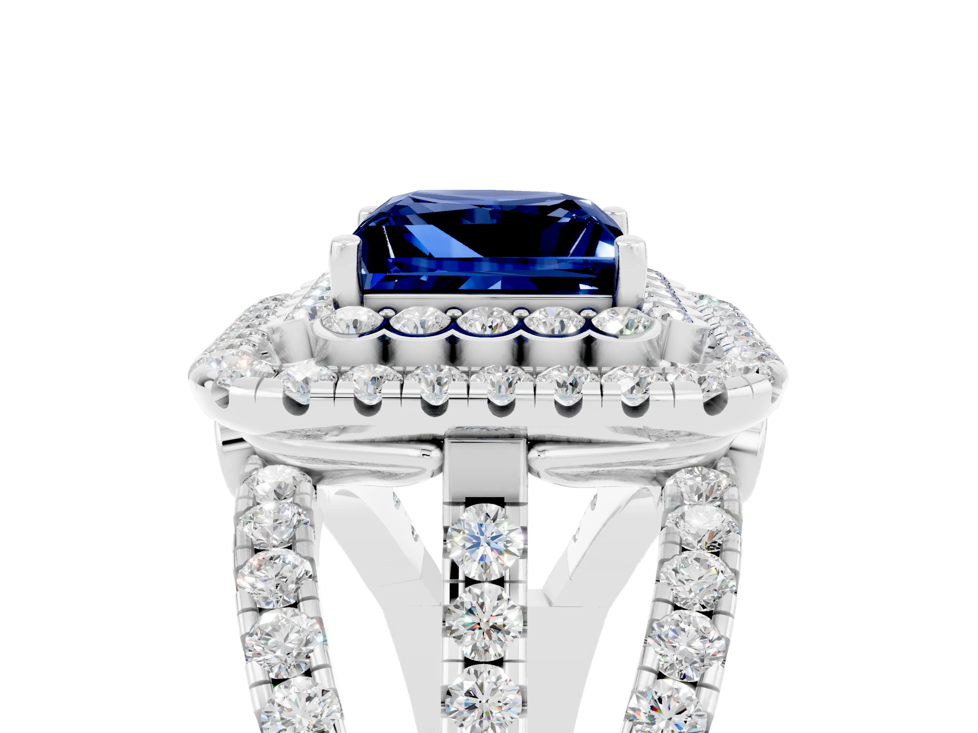 White gold Double Halo Princess Cut Diamond Split Shank Pave Set Ring_5