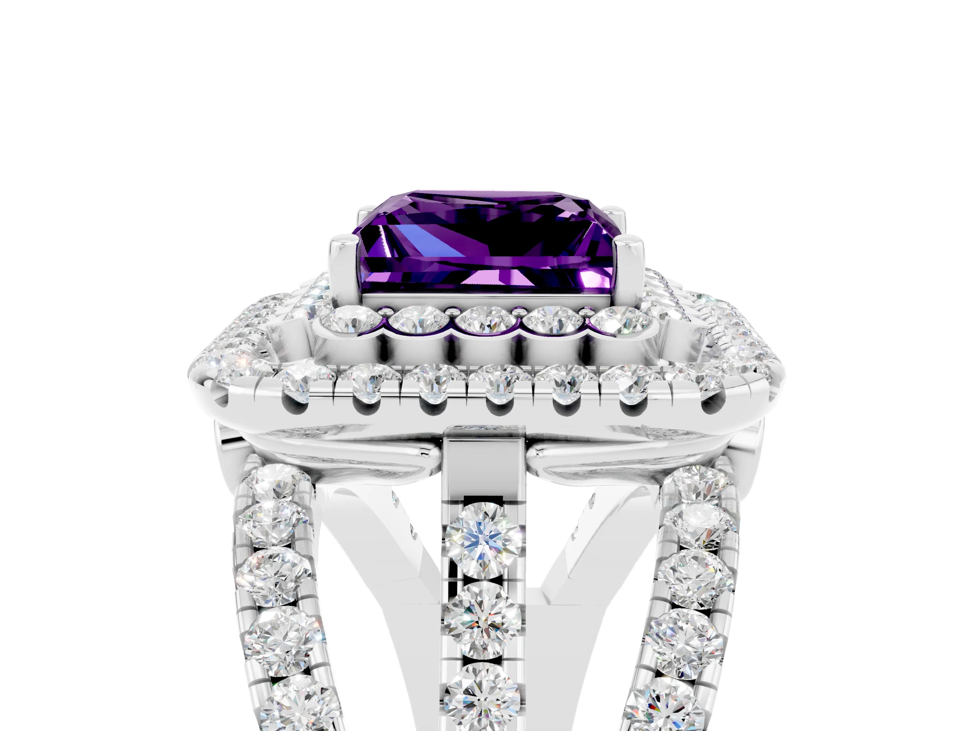 White gold Double Halo Princess Cut Diamond Split Shank Pave Set Ring_5