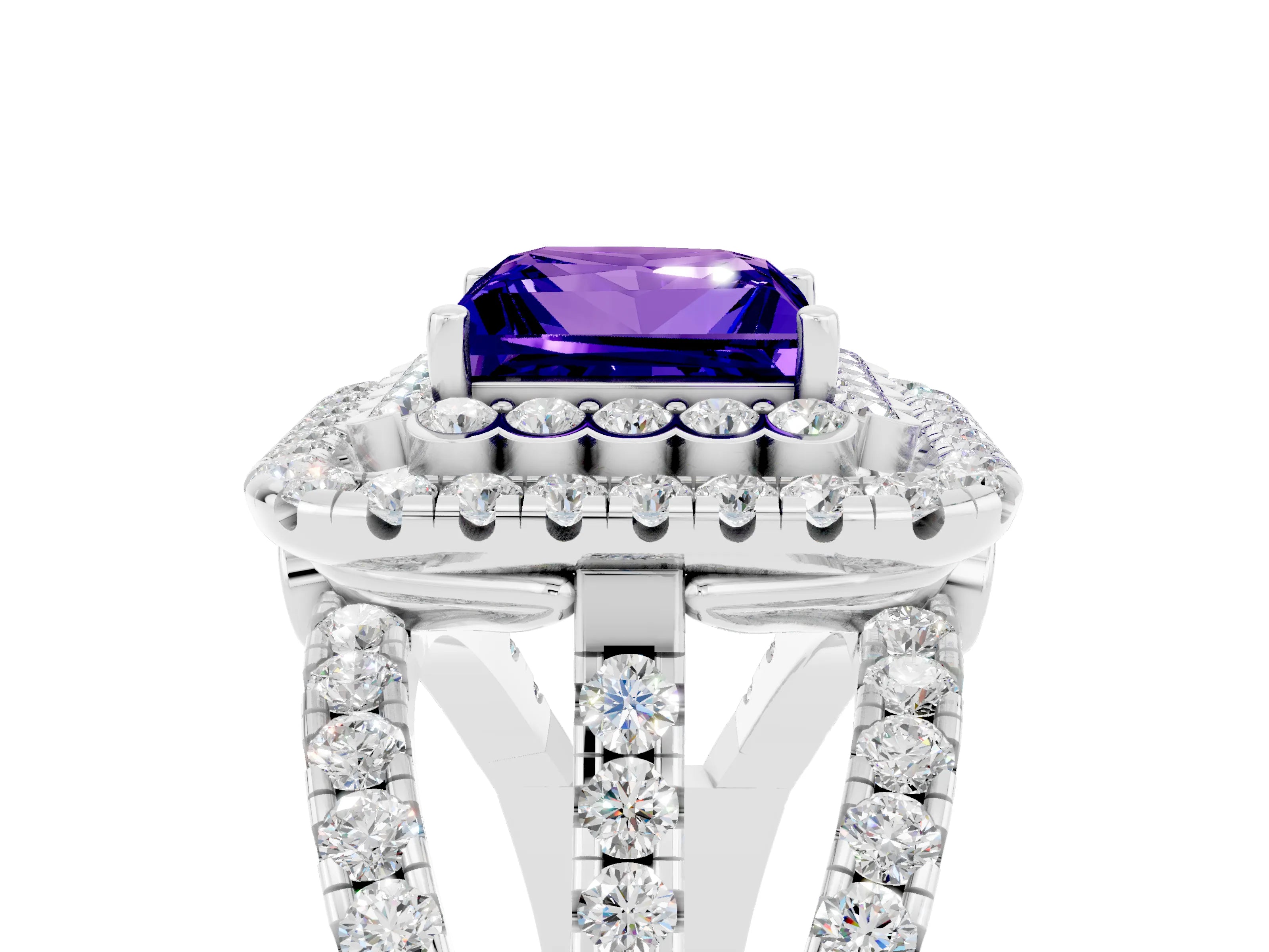 White gold Double Halo Princess Cut Diamond Split Shank Pave Set Ring_5