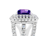 White gold Double Halo Princess Cut Diamond Split Shank Pave Set Ring_5