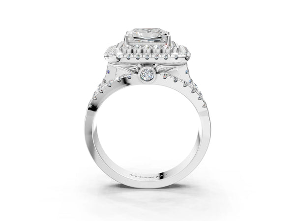 Sterling Silver Princess Cut Scalloped Double Halo Engagement Ring Setting