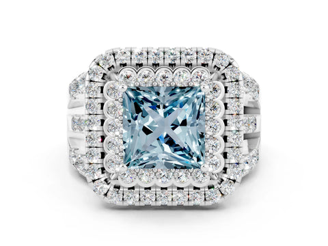 White gold Double Halo Princess Cut Diamond Split Shank Pave Set Ring