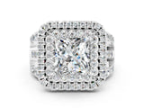 White gold Double Halo Princess Cut Diamond Split Shank Pave Set Ring
