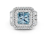 White gold Double Halo Princess Cut Diamond Split Shank Pave Set Ring