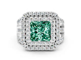 White gold Double Halo Princess Cut Diamond Split Shank Pave Set Ring