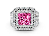 White gold Double Halo Princess Cut Diamond Split Shank Pave Set Ring