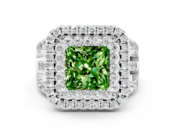 Platinum Double Halo Princess Cut Diamond Split Shank Pave Set Ring
